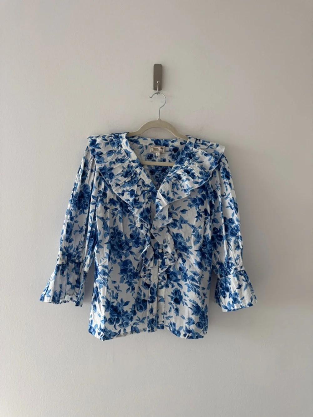 MILLIE Blue Floral Cotton Blouse S - Picture 2 of 5